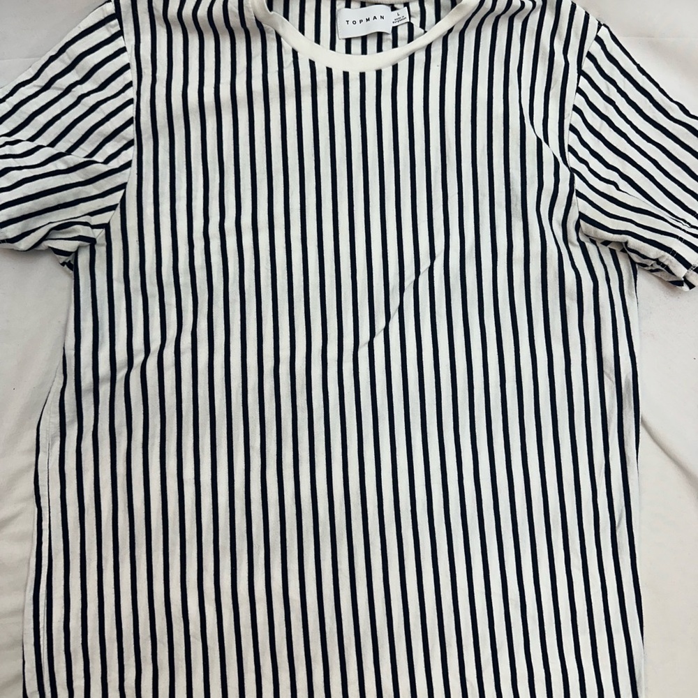Topman Men's Black & White Stripe Crew Neck T-Shirt